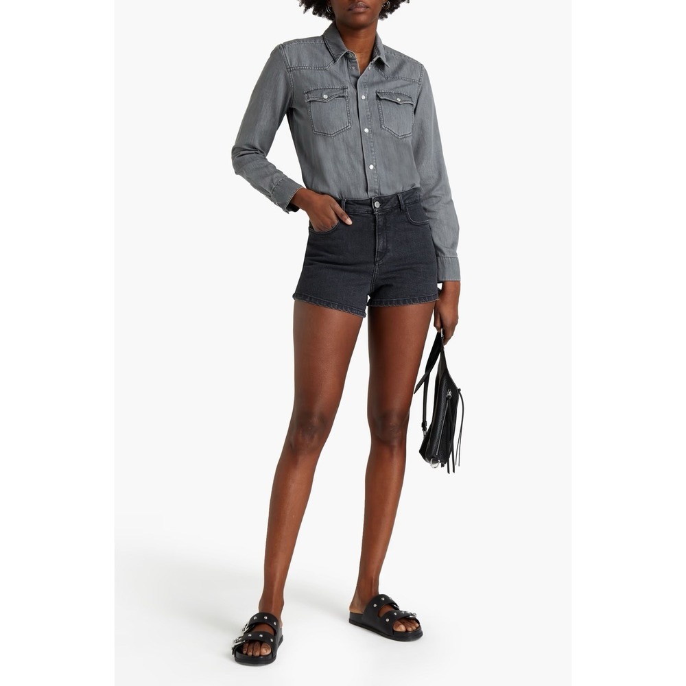 Maje Paris Denim Romper Women's 38 Medium Two Tone Western Utility‎ Black Gray